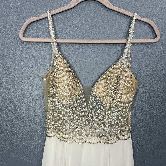 Lulus True Love White Beaded Rhinestone Maxi Dress
